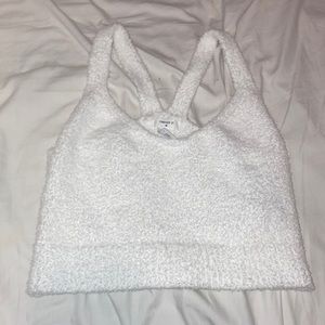 Forever 21 White Fuzzy Cropped Tank Size M